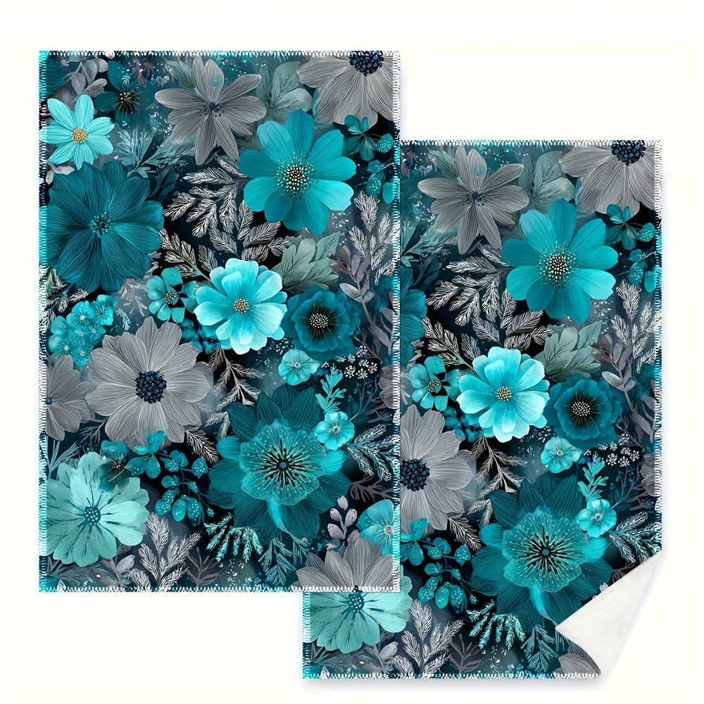 Home Cooking Is The Best - 2Pcs, Blue Floral Kitchen Towels, 40Cm*60Cm