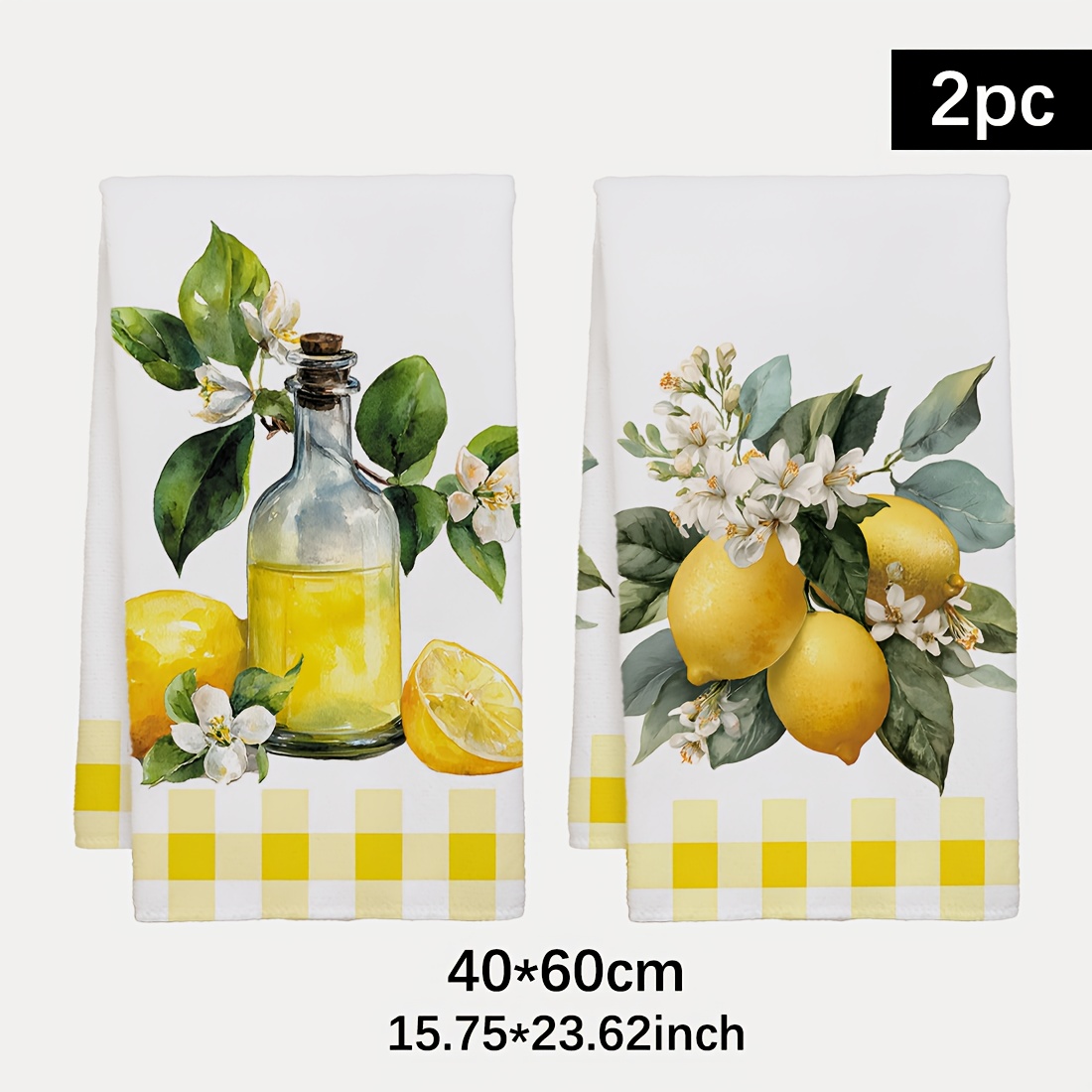 Home Cooking Is The Best - 2Pcs, Lemon Floral Pattern Kitchen Towels,