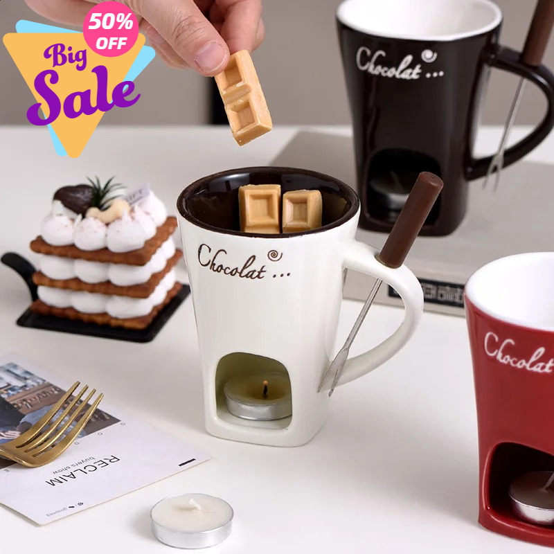Fondue Pot Ceramic - 130ml Chocolate Fondue Mug Melting Cups