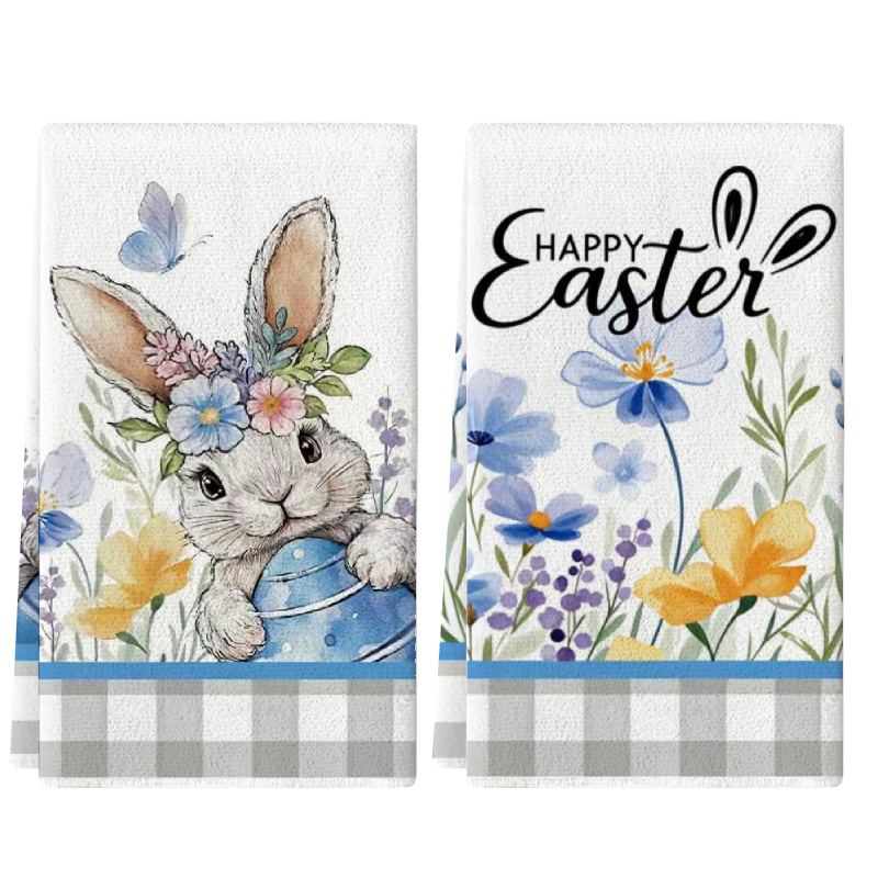 Home Cooking Is The Best - 2Pcs, Easter Gray Checkered Rabbit Kitchen