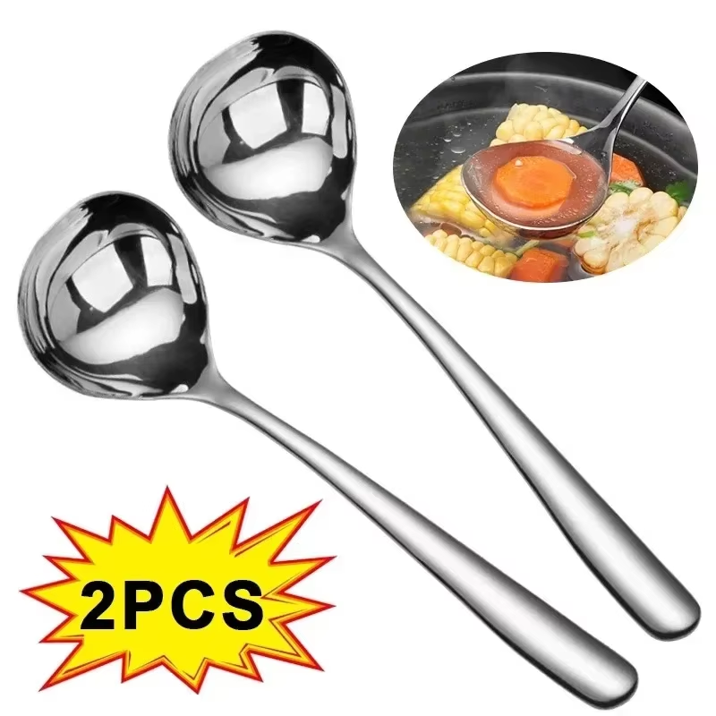 Home Cooking Meals - 2/1Pcs Stainless Steel Spoon Thicken Long