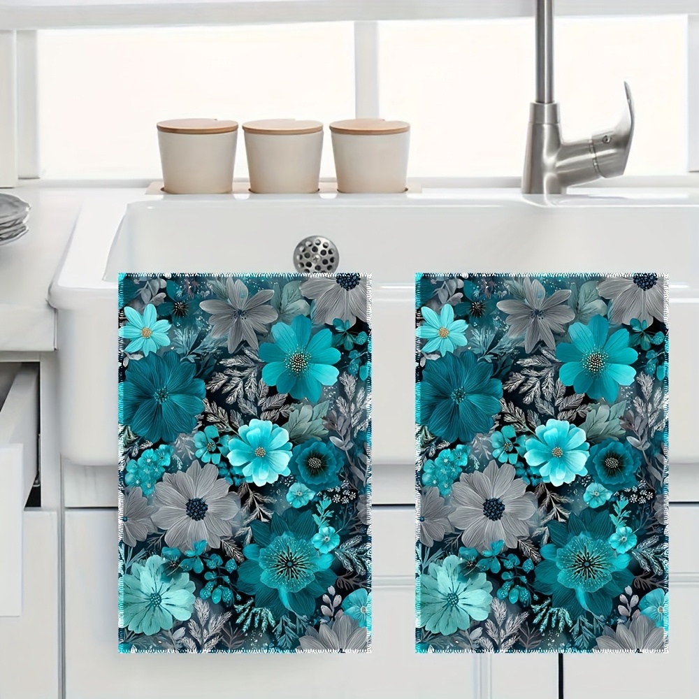 2Pcs, Blue Floral Kitchen Towe - Home Cooking Is The Best 评论和价格