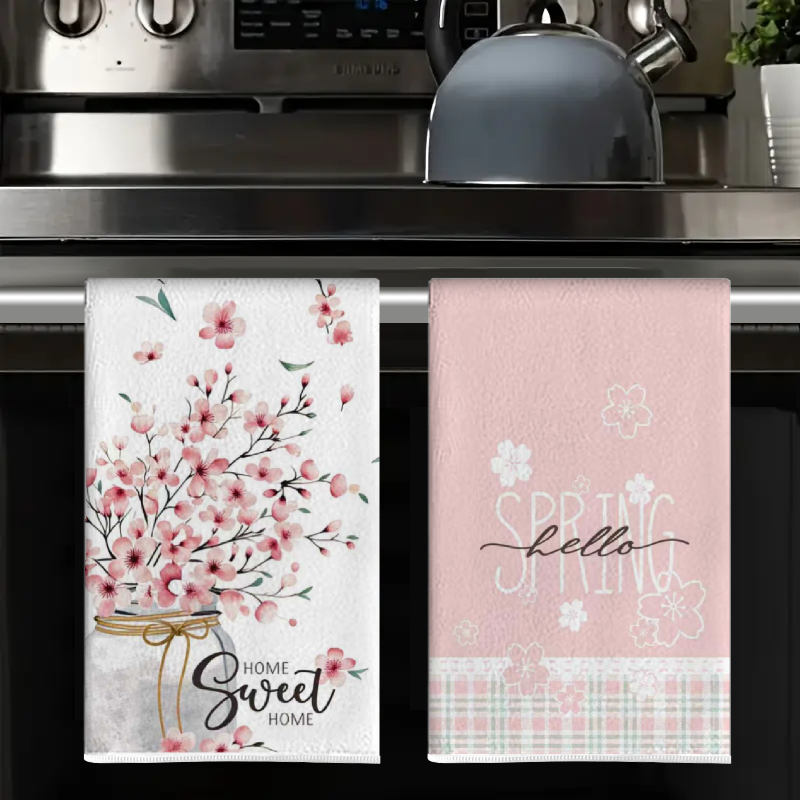 4Pcs, Spring Pink Floral Kitch - Home Cooking Is The Best 评论和价格