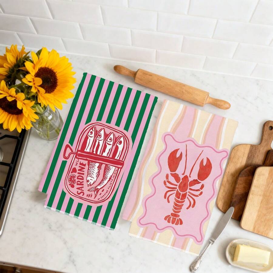 2Pcs, Pink and Green Striped S - Home Cooking Is The Best 评论和价格