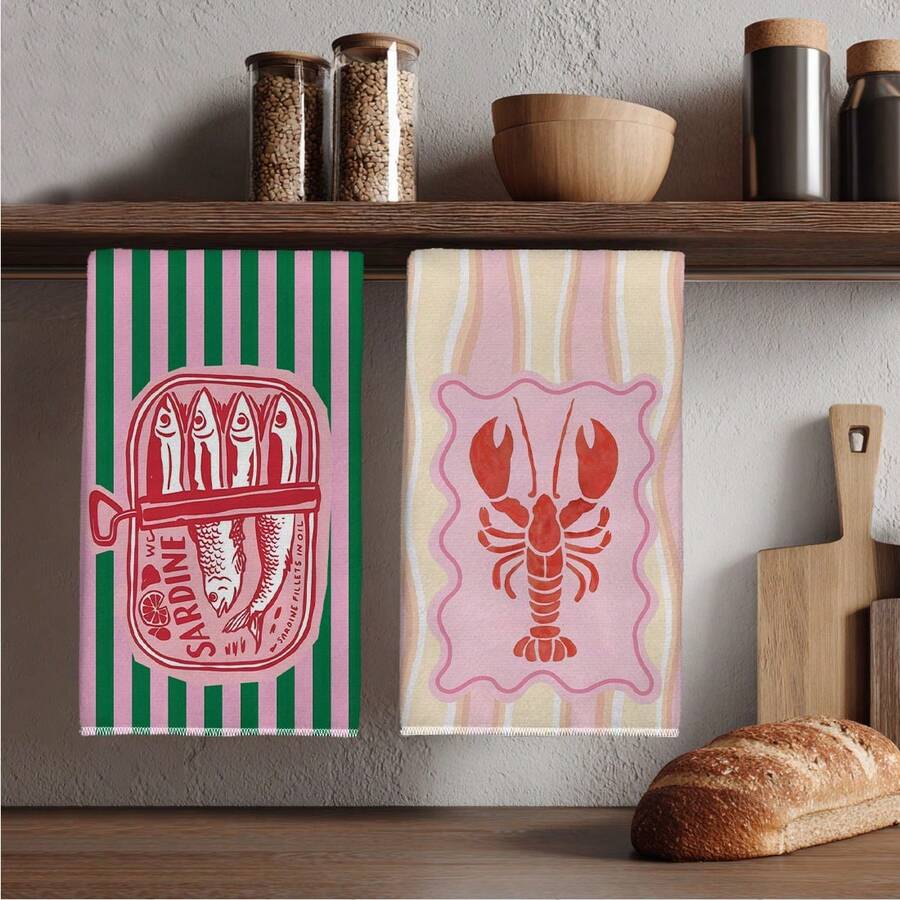 2Pcs, Pink and Green Striped S - Home Cooking Is The Best 评论和价格
