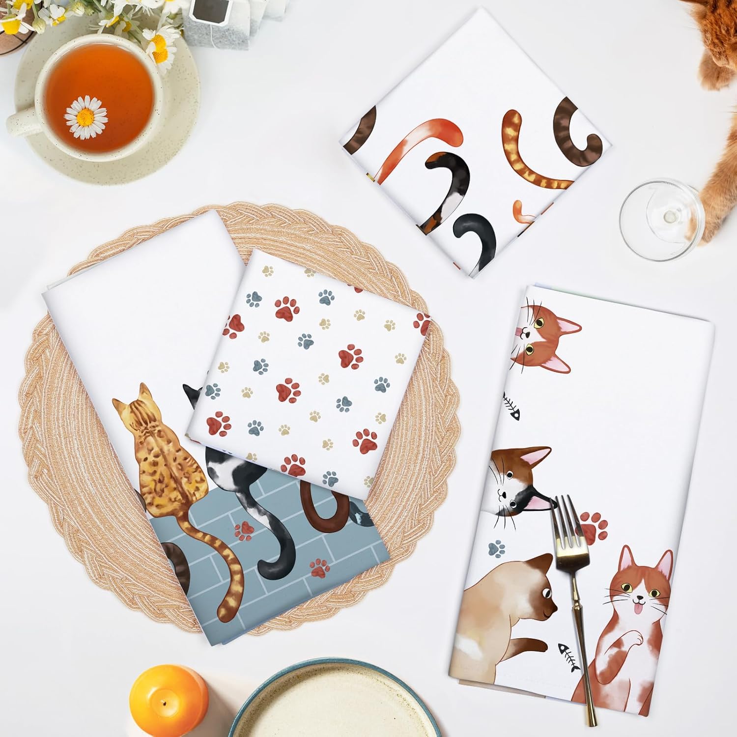 4Pcs, Cat Paw Print Tail Kitch - Home Cooking Is The Best 评论和价格